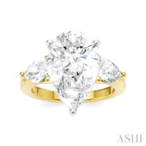 1 1/10 Ctw Tri-Mount Centerpiece Pear and Round Cut Diamond Semi-Mount Engagement Ring in 14K Yellow and White Gold